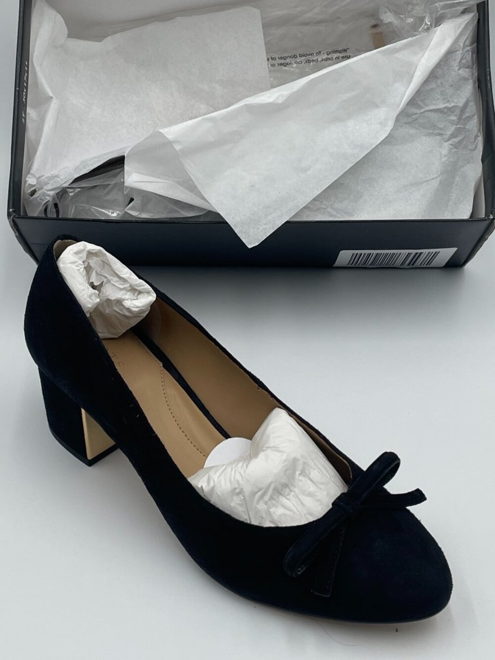 NIB Talbots Isa Black Suede Bow Block Heel Pumps - Size 9M